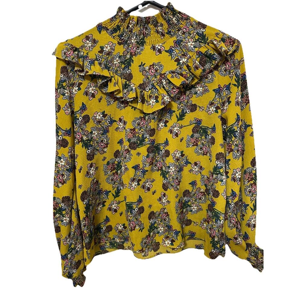 FASHION KOREAN Spring Floral Golden Blouse Size XS